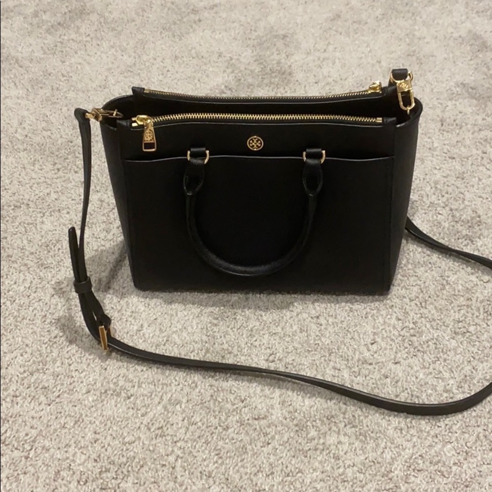 Tory Burch Black Leather Satchel with Gold Hardware